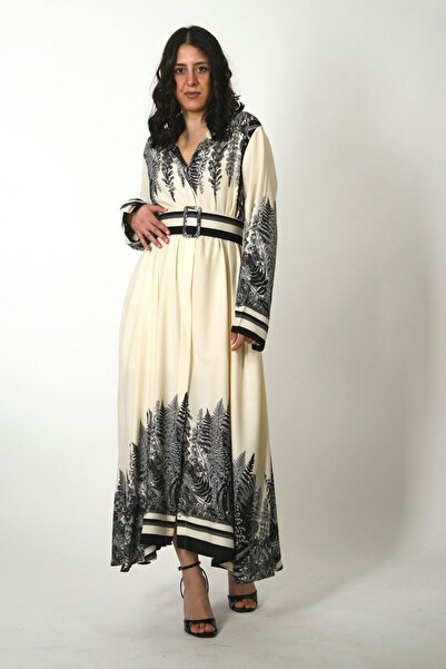 ABBRA Women's Loose 100% Viscose Summer Dress with Belt Pocket Detail