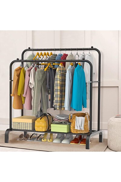 COOYA Versatile double-rod metal clothes hanger,floor-standing,durable,easy to assemble,110 x 150 cm,black