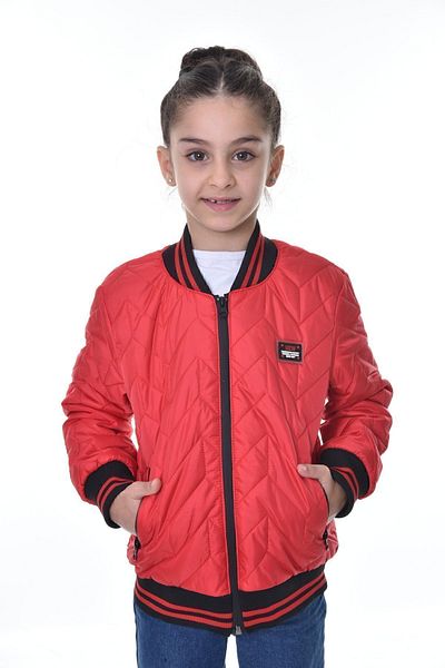 Firststops Sport Girl's Red College Collar Lined Water and Windproof Zippered Coat Jacket