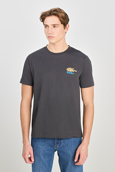 Lee %100 Pamuk Regular Fit Normal Kesim Bisiklet Yaka Baskılı Antrasit Tişört