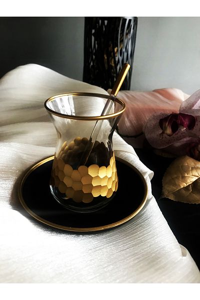 DECOSTYLE Gold Super Honeycomb Patterned Glass Plate 12 Piece Tea Set