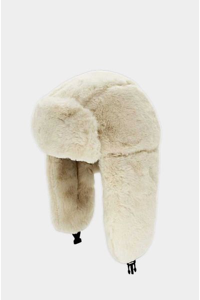 roseberry Beige Fur Trapper Hat with Snap Fasteners Soft Plush Ear Protectors - R1040