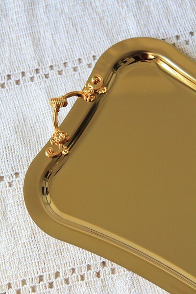 Moon Dizayn 2-Person 2-Piece Italian Model Design Gold Handle Gold Coffee Presentation Tray 16*23 cm