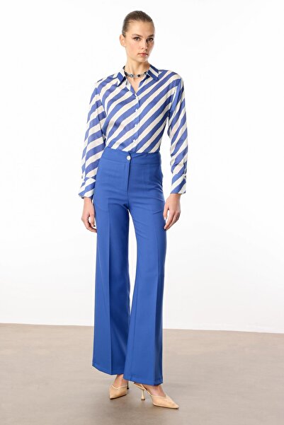 Moda İlgi Modailgi  Yandan Cepli Palazzo Pantolon - 7055 Mavi