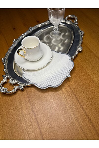 Smiling Home Lenjerie de in, argintiu, broderie cu sclipici, 6 bucăți, potrivite pentru prelucrarea etamină, șervețele de prezentare pentru cocktail