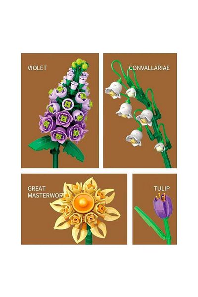 Sunman 534 Pieces Micro Building Toy Flower in Pot, Violet, Tulip, Airifelek and Pearl