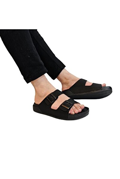 Pierre Cardin 7408 Black Double Buckle Soft Sole Men's Slippers