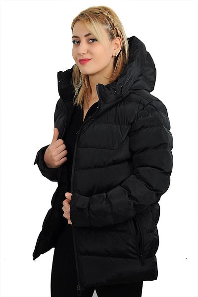 firststops Sports Women's Black Fleece Hooded Wind-Resistant Puffer Coat Waterproof