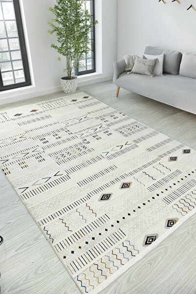 Decomia Home سجادة غرفة المعيشة من Merry Woven قابلة للغسل باللون الكريمي الح...