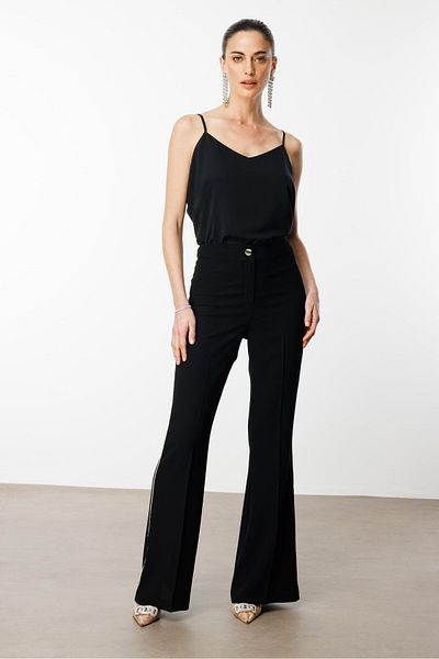 Moda İlgi Pantaloni Modailgi cu dungi laterale cu accesorii din piatră - 70026,70027 Negru