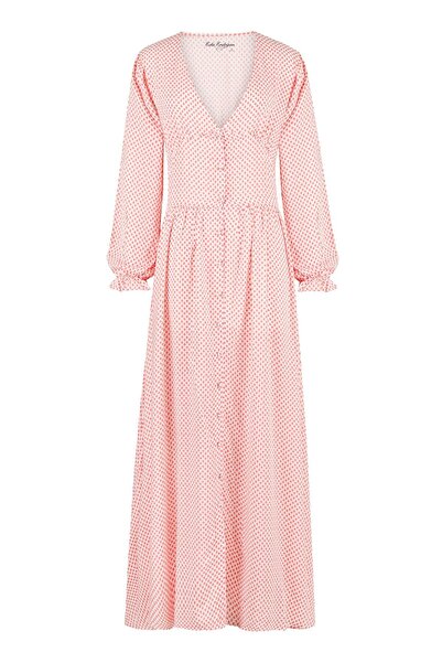 Eda Erdoğan Vintage Dress (BEYAZ ÜZERİ YAVRUAĞZI PUANTİYELİ)