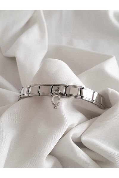 bijoux uniques Steel Dangle Letter C Italian Charm Bracelet