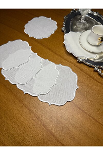 Smiling Home Linen Linen Ecru Embroidered 6 Pieces Cocktail Presentation Napkin Suitable for Etamine Processing