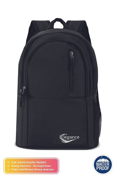 Elegance Unisex Large Volume Multi-Compartment Waterproof High School Middle School Primary School School Bag Black
