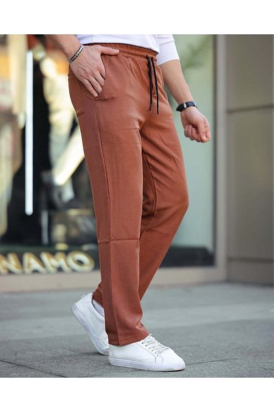BİRBEYSTORE Ανδρικό λινό παντελόνι με ελαστική μέση άνετη εφαρμογή