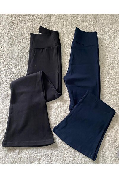 DÜVEN Ženske crne tamnoplave široke leggins hlače Zvonaste nogavice - 2kom le...