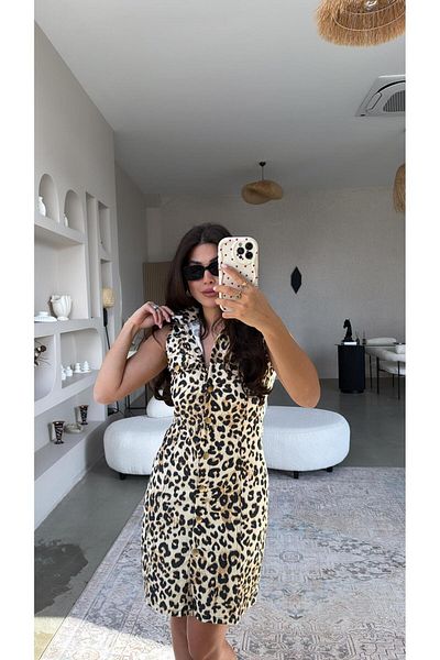 Buket Teke Rochie cu guler din denim leopard
