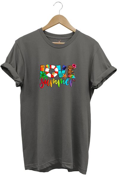 WİDİ Summer Love Summer Text Print Seaside Beach Design 100% Cotton Raglan Fit Biscuit T-shirt