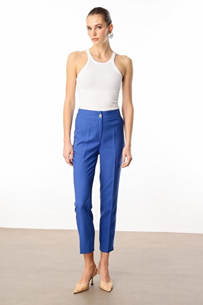 Moda İlgi Modailgi  Arka Kemeri Lastikli Yandan Cepli Pantolon - 7057 Mavi