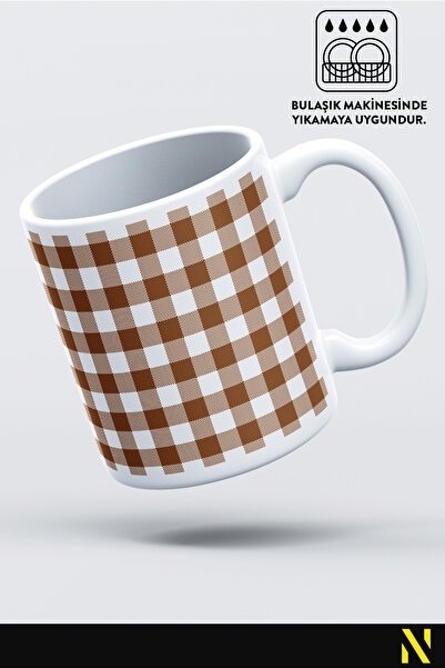 nilizma Brown Colored Plaid Gingham Patterned Mug Cup – 330 ml Mug |   Stylish and Durable Design