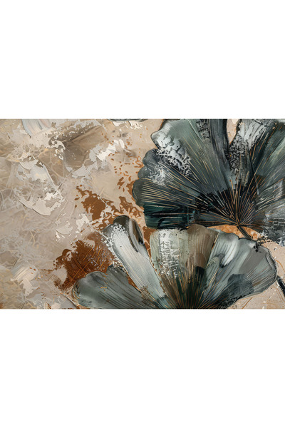 Harikabirev | Gri KAHVE Renk YAPRAK DesenliMODEL | TEKLİ YATAY KANVAS TABLO