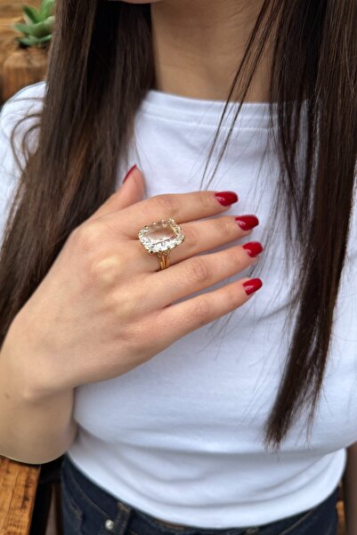 Utku Kuyumculuk 14 AYAR ŞEFFAF KRİSTAL TAŞLI ÖZEL TASARIM EL İŞİ ALTIN YÜZÜK