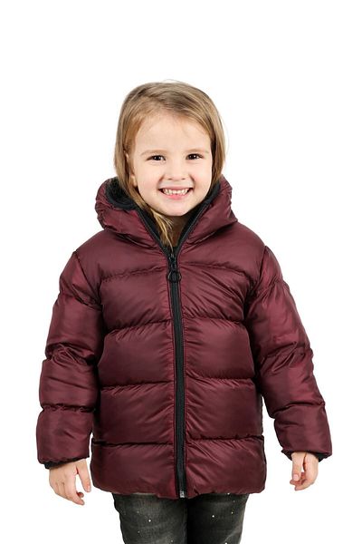 firststops Sports Girl's Burgundy Fleece Fur Hooded Waterproof Wind-Resistant Puffer Coat