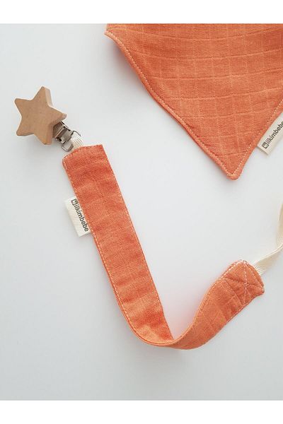 ilkimbebe Muslin Bib, Teether, Pacifier Strap Set
