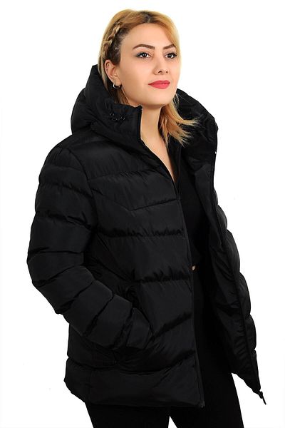firststops Sports Women's Black Fleece Hooded Wind-Resistant Puffer Coat Waterproof