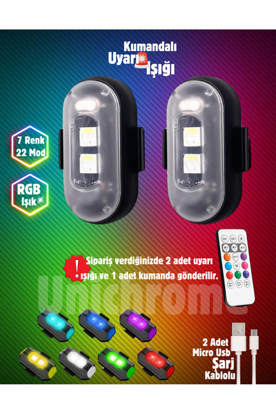 Hubstein Uzaktan Kumandalı 2'li Çakar Led/Şarjlı Mini Led Işık/Drone Işığı/Anti Çarpışma Uyarı Işığı