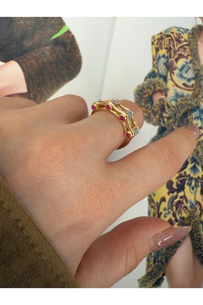 Pinery Jewels Vip Series - Ruby Stone Embroidered Bottom Adjustable Women's Ring