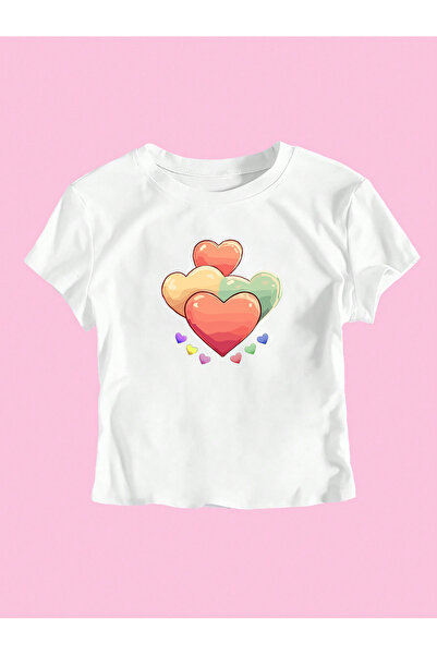 EVIus Tricou Crop pentru femei Heart cu imprimeu