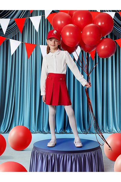 LC Waikiki Red Elastic Waist Pleated Girl's Skirt
