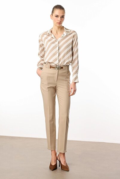 Moda İlgi Modailgi  Yandan Cepli Kemer Detaylı Klasik Pantolon - 7615 Taş