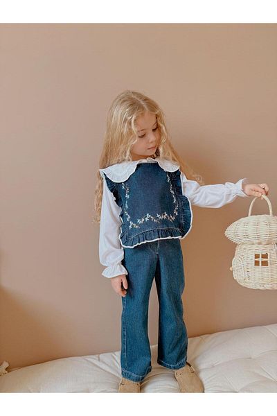 Kids Girl's Denim Vest, Shirt and Trousers 3 Piece Set
