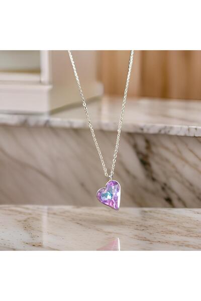 staınless steel قلادة على شكل قلب أرجواني ثلاثي الأبعاد من الفولاذ باللون الف...