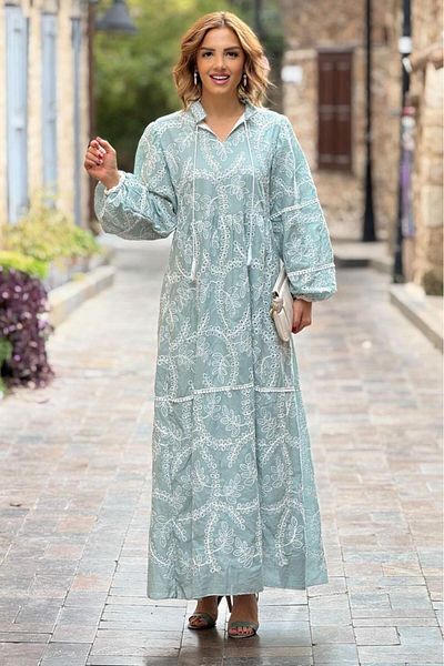 Nevin Kaya Moda Φόρεμα Water Green Kösem Sultan με στρας