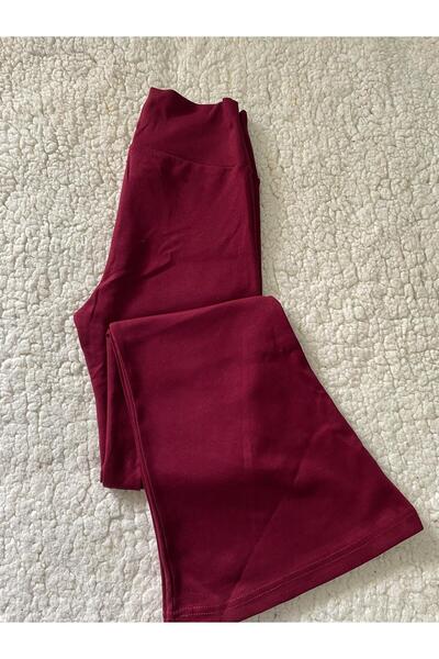 DÜVEN Geniş Paşa Kadın Bordo Tayt - Bell-Bottom Burgundy Leggings