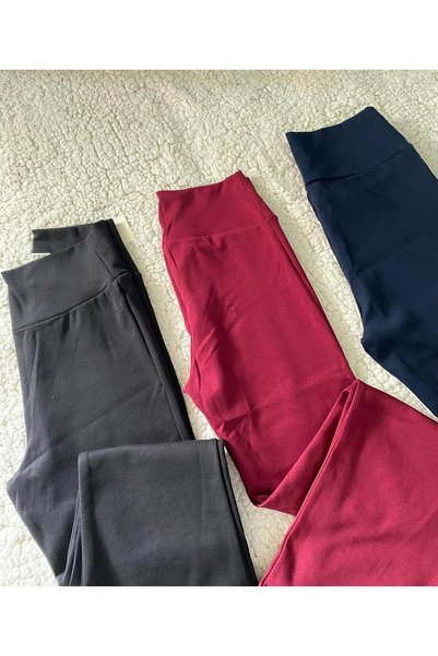 DÜVEN Roșu Claret Negru Bleumarin 3 Piese Leggings evazați pentru femei cu picioare largi
