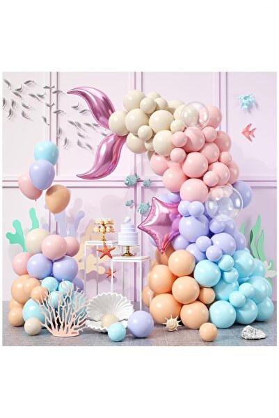 Partile Deniz Kızı Folyo Balonlu Doğum Günü Konsepti Parti Kutlama Eğlence