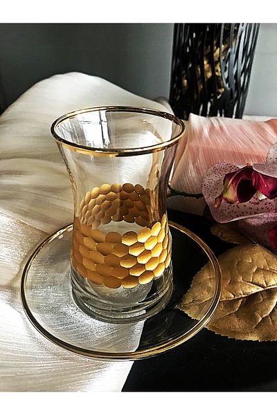 DECOSTYLE Gold Super Honeycomb Patterned Glass Plate 12 Piece Tea Set