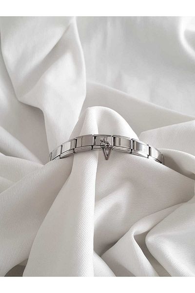bijoux uniques Steel Hanging V Letter Italian Charm Bracelet