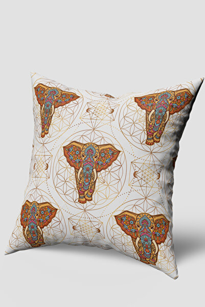 EsnafAli Orange Multi-Ethnic Elephant Patterned Throw Pillow Cover
