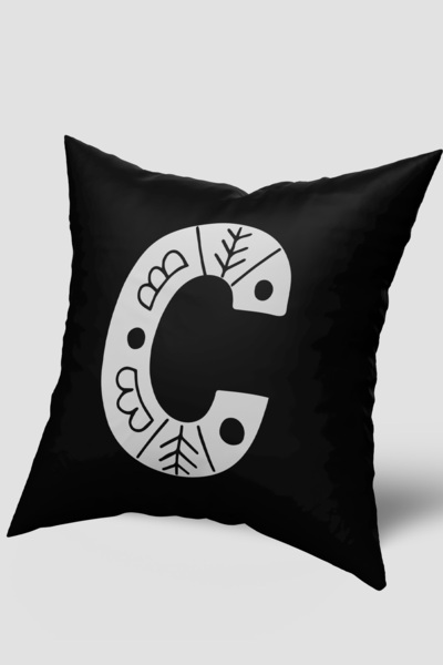 EsnafAli Ασπρόμαυρο Κάλυμμα Μαξιλαριού Γράμματος Γ