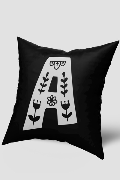 EsnafAli Husă de pernă cu literă A alb-negru