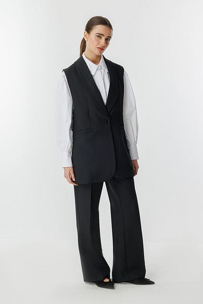 Hooopstore SHAL COLLAR VEST CREPE SET - BLACK