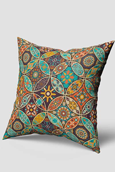 EsnafAli Πορτοκαλί μπλε ρετρό vintage μοτίβο ριχτάρι μαξιλαροθήκη