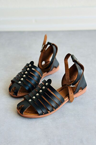 Mida Shoes Yakali Siyah Deri Terlik