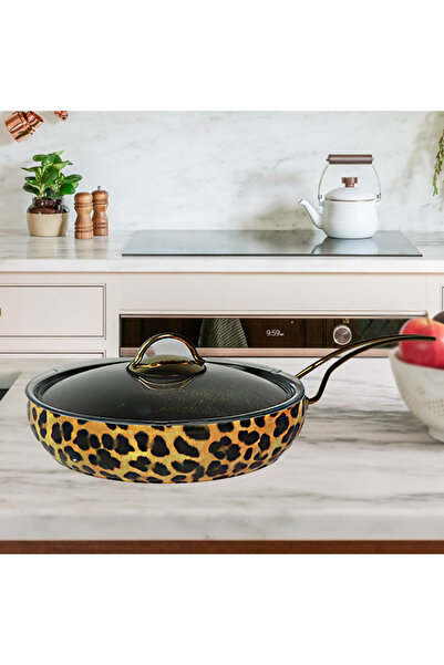 Evren 26 Cm Leopar Granit Güveç Tava 2,8 Lt (Gold Çelik Kulplu)