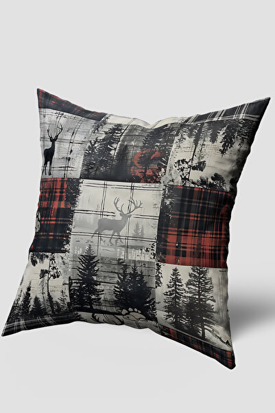 EsnafAli Husă de pernă cu model de cerb crem negru